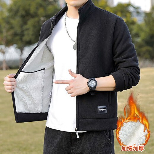 Men's velvet jacket autumn and winter casual versatile stand-up collar jacket CGf long-sleeved stand-up collar jacket jd gray plus velvet L recommended 120-135 Jin Jin equals 0.5 kg