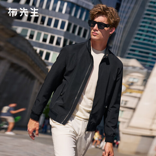 Mr. Bu's Versatile Stand Collar Spliced Jacket Men's 2025 Autumn and Winter New Casual Solid Color Jacket Men's PT16789 Piano Black L (175)