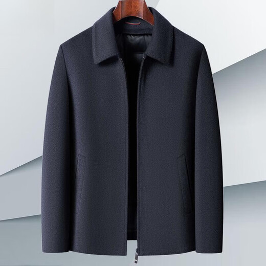 恒源祥高端羊绒夹克男秋冬季商务翻领羊毛大衣短款休闲毛呢外套男 黑色 XXS 175码建议125-135斤