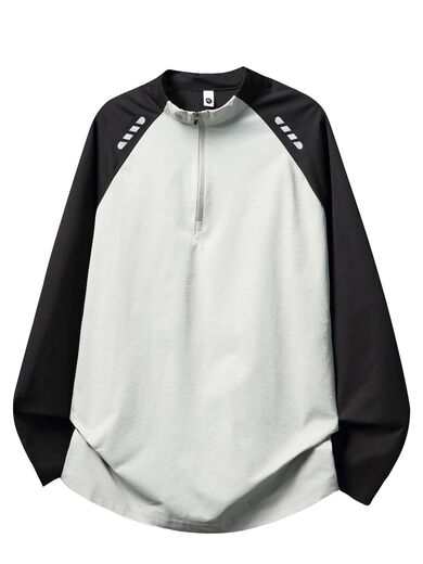 Half-zip outdoor sports long-sleeved T-shirt for men in autumn contrasting color quick-drying cycling clothes tennis badminton training clothes navy blue M M