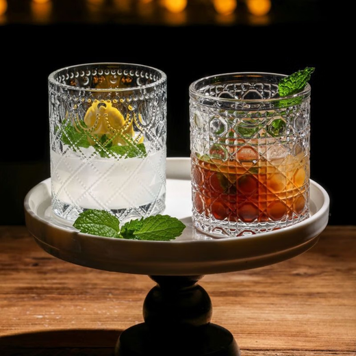 Retro embossed glass, high-looking wine glass, large-capacity juice drink cup, water cup 180ml, gem-style large embossed cup, 1 pack