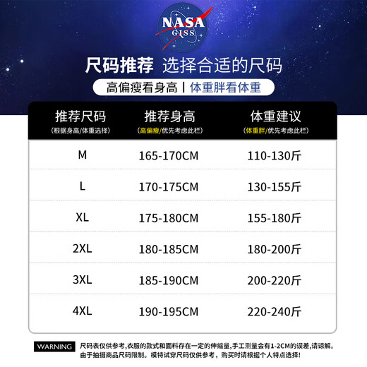 NASA GISS cotton jacket men's winter Hong Kong fashion brand warm windproof cotton casual hooded cotton jacket men black XL