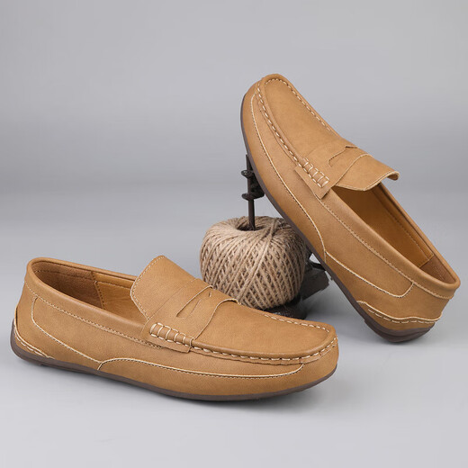 Chaussures en cuir Business Chaussures décontractées Sole Sole confortable Chaussures de haricot Chaussures pour hommes Cow Hide Sole douce en cuir authentique en cuir polyvalent en cuir souple Soft Men's Chaussures jaune Brown 9918MT 41 (255 mm)