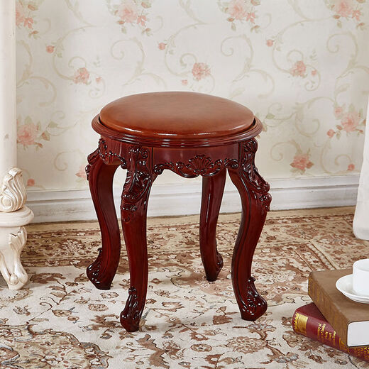 Jiyunmao European dressing table stool household guzheng stool piano stool American makeup chair Chinese square stool bedroom round color round stool 45 cm high brown leather surface