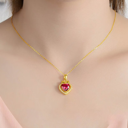 Beimixing Love Ruby Pendant Chain Necklace for Women 18k Gold Plated Titanium Steel Design Fashion Birthday Gift
