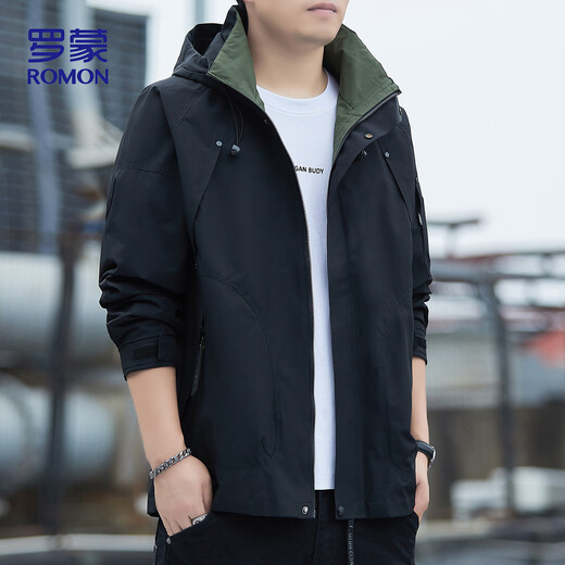 Romon Jacket Men's Autumn and Winter Business Casual Soft and Comfortable Executive Windproof Outdoor Sports Hooded Jacket Men's V6 Black 4X