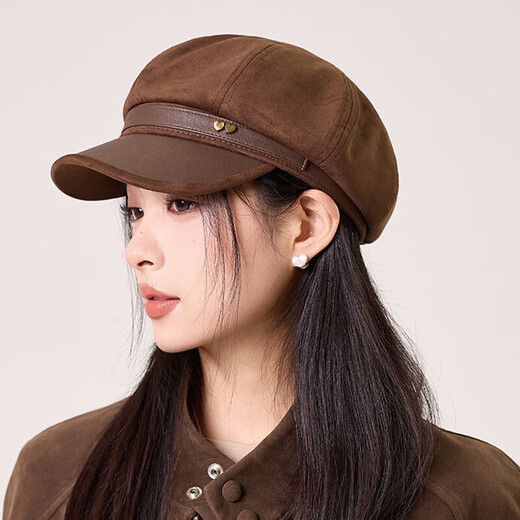 Jimmy Leaf Hat Octagonal Hat Beret Women's Autumn and Winter British Retro Versatile Painter Hat Showing Face Small Casual Peaked Hat Black One Size Adjustable (55-58cm)