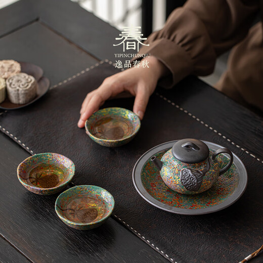 Yipin Spring and Autumn Old Rock Mud Lianji Pot Household Stoneware Teapot Teacup One Pot Three Cup Tea Maker Ceramic Kung Fu Tea Set Small Set Rock Painting Time-Lianji Pot + Garden Pot Comes with Three Cups