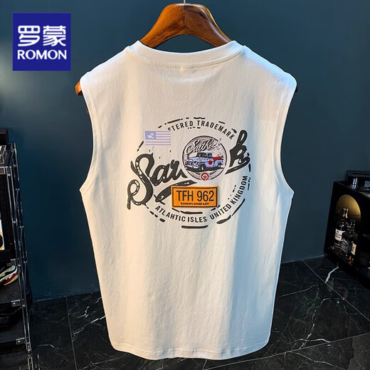 ROMON Loose American Vest Men's 2025 Summer Trendy Printed Sleeveless T-shirt Waistcoat Casual Sports T-shirt Men Black HJ9906-1 5XL