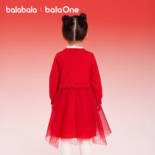 Balabala children's clothing girls dress 2025 new spring mesh children's princess skirt New Year's greetings dress Western style splicing
