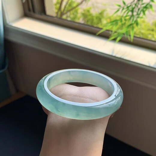 Bracelet ice jade bracelet Myanmar old pit floating green floating flower oil green ice waxy jade bracelet for women women's jade bracelet floating green bracelet 56-57mm + high-end gift box