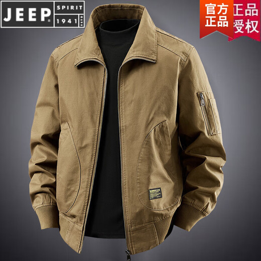 JEEP SPIRIT 2025 Spring and Autumn New Pilot Cotton Work Jacket Men's Fashion Loose Casual American Retro Jacket Camel XL Recommended 130-145 Jin Jin equals 0.5 kg Wear