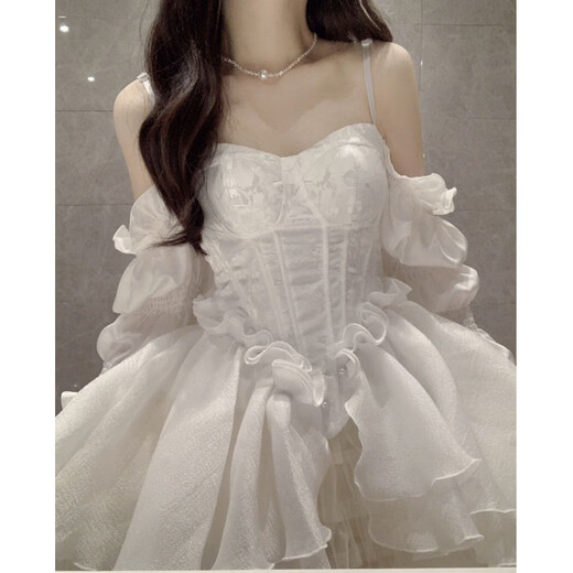 ACJK high-end light luxury birthday dress niche trailing tube top princess tutu skirt French super fairy temperament dress picture color S