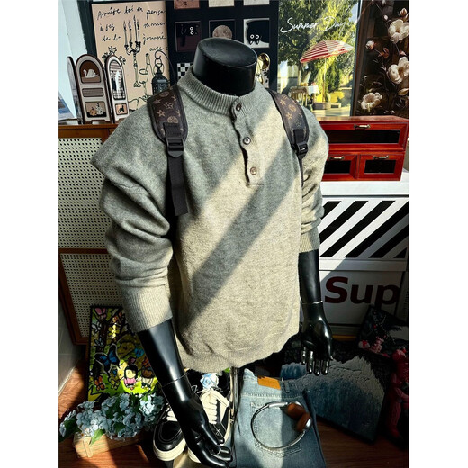 Jingxuan American retro Henry collar sweater men's autumn and winter lazy style sweater cleanfit warm inner wear floral gray upgraded version 95 users choose floral gray M