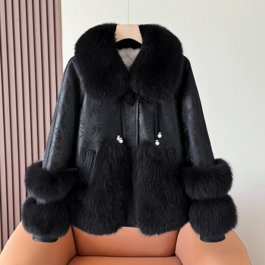 Gu Bing Haining's new fox fur coat for women, young style fur one-piece sheepskin coat, fashionable black M recommendation (85-110Jin Jin equals 0.5kg)
