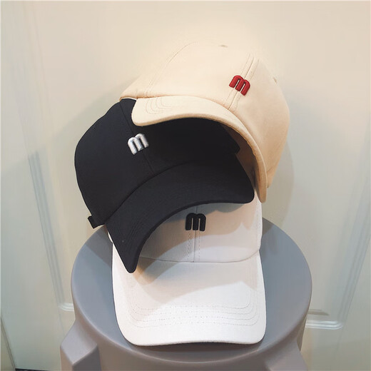 Ins hat women's summer fashion simple M letter embroidered baseball cap men's versatile curved brim sun hat Korean style peaked cap circle BRTXN-black adjustable