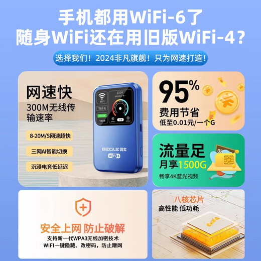Biaoge portable wifi6 comes with one year of free data. Mobile wireless supports 5G devices. No pre-storage is required. Card-free unlimited traffic. Car-mounted Internet treasure 2025 new model. Top configuration 5Ghz. Free 1 extra battery + 24-core network speed 2599%.