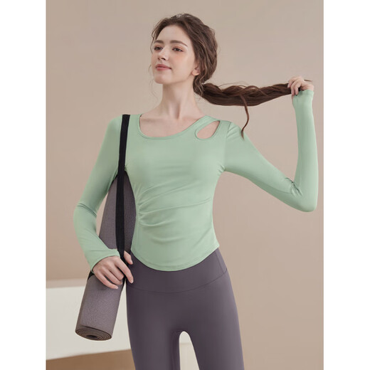 UOSO Yoga Wear Women's 2025 Spring and Autumn New Long Sleeve Slim Sports Top Autumn and Winter Training Pilates Fitness Wear Set Pink Purple Long Sleeve Top Main Image + Black Trousers S Recommended 95Jin Jin is equal to 0.5kg or less