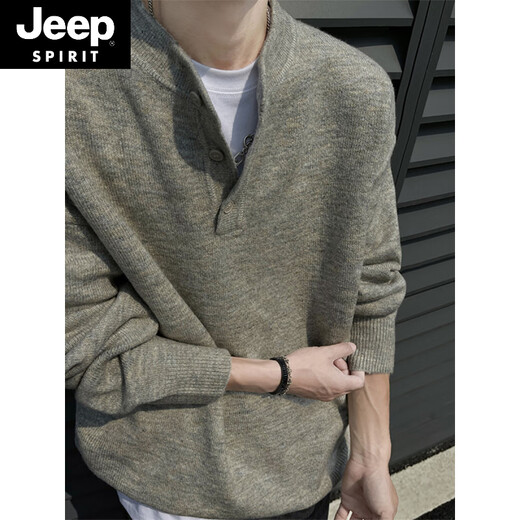 JEEP SPIRITcleanfit henley collar sweater men's autumn and winter warm sweater men's inner long-sleeved base sweater dark gray XL 130 to 145Jin Jin equals 0.5 kg can be worn