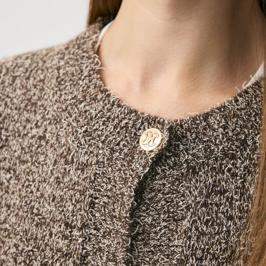 PRICH Fashion Little Fragrance Mohair Wool Mixed Color Yarn Knitted Cardigan 2025 Winter New Top Women 85 Brown S 160