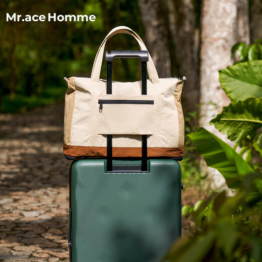 Mr.ace Homme portable short-distance travel bag women's foldable large-capacity storage sports bag travel boarding luggage bag men's wheat brown