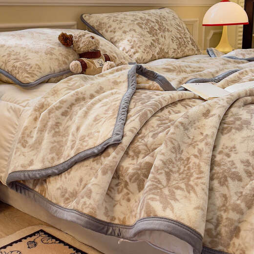 Tang-origin retro double-sided milk velvet bed sheet single piece winter plus velvet thickened warm coral velvet quilt single plush sofa blanket Huajing-Xingka 150x200cm blanket + pillowcase pair