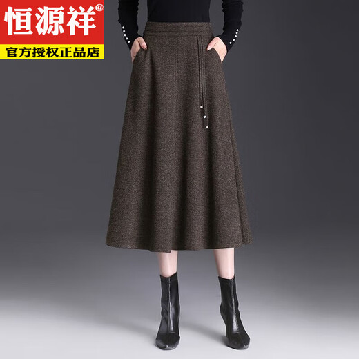 Hengyuanxiang Woolen Skirt Women's Autumn and Winter Long Skirt 2025 New Chinese Style High Waist Skirt Slim Umbrella Skirt Large Hem A-Line Skirt for Women Mocha Brown Autumn and Winter Woolen M 90-100Jin Jin is equal to 0.5 kg
