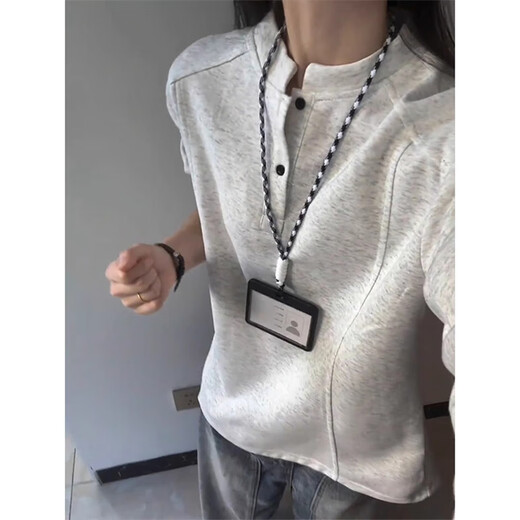 Yiran presents pullover sweatshirt for men in autumn and winter new style Henry collar deconstructed splicing design bottoming shirt versatile fashion top for men white gray M recommended 90-110Jin Jin is equal to 0.5 kg