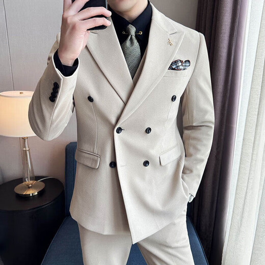 丨Li Lang丨Groom suit suit men's business casual formal double-breasted British suit wedding dress off-white L