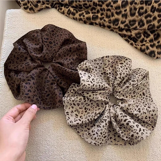 Autumn and winter, lazy and casual temperament, oversized leopard print large intestine hair tie, high-end low ball headband, hair tie for women, light color + dark color, hot selling 2-piece set