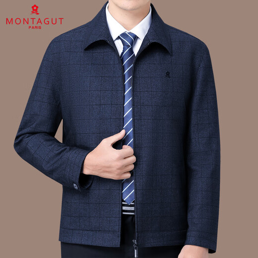MONTAGUT Wool Jacket Men's Middle-aged and Elderly Spring and Autumn Lapel Plaid Business Casual Jacket Dad's Wear Executive Jacket Burgundy 4XL 195/108A