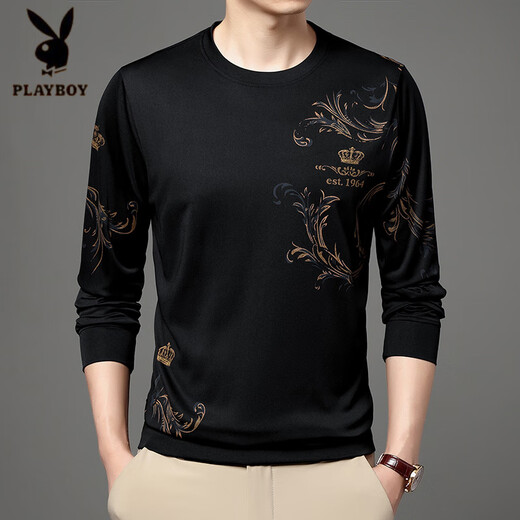 Playboy (Playboy) Camiseta de manga larga de seda larga de seda de primavera y otoño de mediana edad y otoño de mediana edad 2025 nueva camiseta de camisa de la base masculina de mediana edad B6627 Upper Green M 165/105/48 Recomendado 100-120Jin [Jin equivale a 0.5 kg]
