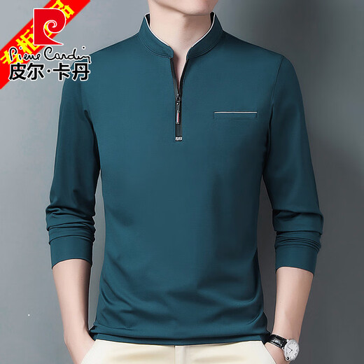 
Pierre cardin pure cotton long-sleeved T-shirt men's casual T-shirt top 2025 spring and autumn new middle-aged men's stand-up collar base shirt long-sleeved 6623 Baolan thin model M 165 suggestion 120 Jin [Jin equals 0.5 kg]