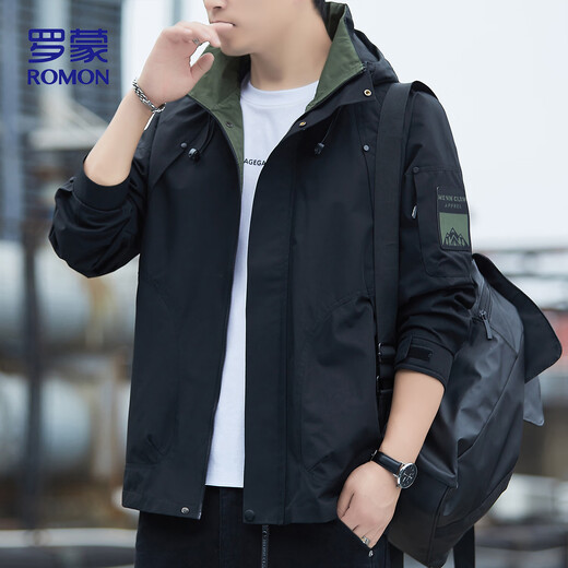 Romon Jacket Men's Autumn and Winter Business Casual Soft and Comfortable Executive Windproof Outdoor Sports Hooded Jacket Men's V6 Black 4X