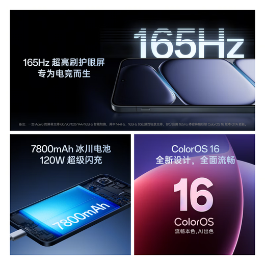 OnePlus Ace 6 16GB+512GB Quicksilver Ultra High Brush Eye Protection Gaming Screen 5G Mobile Phone Hourly