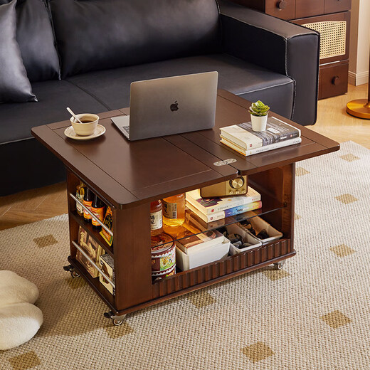 Ruifan solid wood movable coffee table living room sofa side table small apartment side cabinet folding dining table multi-function cart