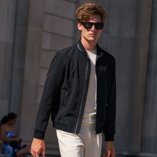 Mr. Bu's Versatile Stand Collar Spliced Jacket Men's 2025 Autumn and Winter New Casual Solid Color Jacket Men's PT16789 Piano Black L (175)