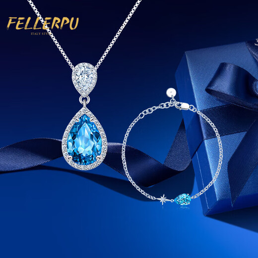 Felop Necklace Women's Topaz Silver Gemstone Pendant Brilliant Anniversary Birthday Birthday Valentine's Day Gift for Girlfriend and Wife 3 Carat Topaz Pendant