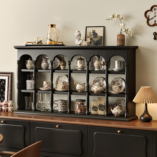 Kaooseen French antique cosmetics shelf perfume lipstick dressing table desktop storage box storage shelf multi-grid display 86cm silent black full rubber wood + water-based paint coating 100*100*100cm