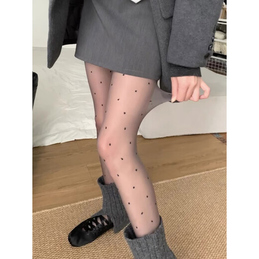 VCICTIOLIA polka-dot stockings, anti-snatch pantyhose, white silk high-transparency autumn and winter black stockings leggings, white + gray (0d) one size fits all