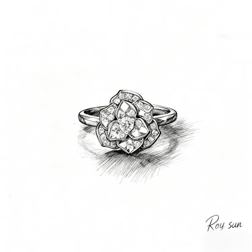 Nine-petal Pt900 luxury platinum diamond ring