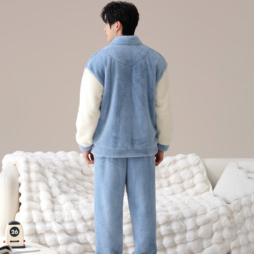 LangSha Couple Pajamas Two sets of price Winter coral velvet warm plus velvet suit casual cardigan can be worn as home clothes 3617 couple M female + L male