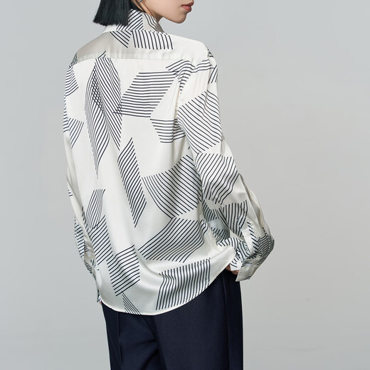 Yanyu Geometric Printed Shirt Women's 2025 Autumn and Winter New Fashion Simple Loose Retro Women's Long Sleeve Shirt Black Check S