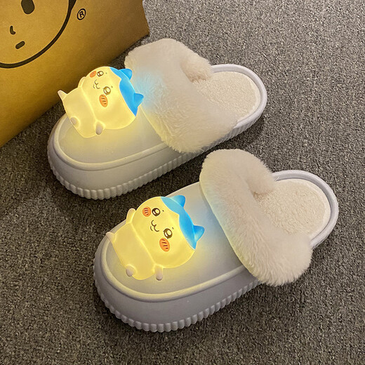 HONGSILINYI detachable cotton slippers for men and women with lights cartoon outer wear comfortable winter indoor warm non-slip outer wear couple white luminous 2589 luminous Jijiwa removable and washable 36 37