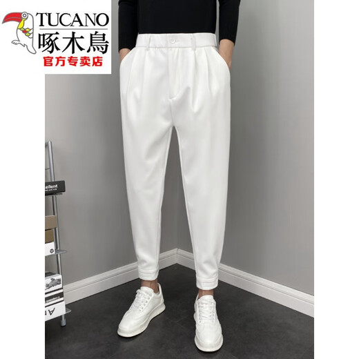 Woodpecker (TUCANO) legged trousers men's autumn and winter harem nine-point casual pants solid color long trousers men's trendy versatile suit trousers black plus velvet 36