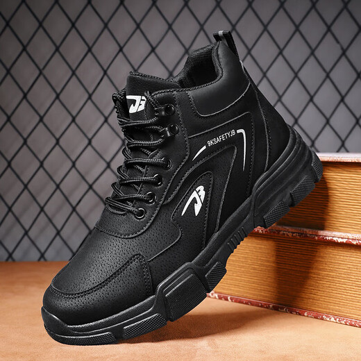 
Labor protection shoes Spring and Autumn Four Seasons High-top Windproof Lightweight Breathable Working Boots Thick Sole Wear-resistant Anti-slip Working Site Men's Shoes A-9193 Black 39
