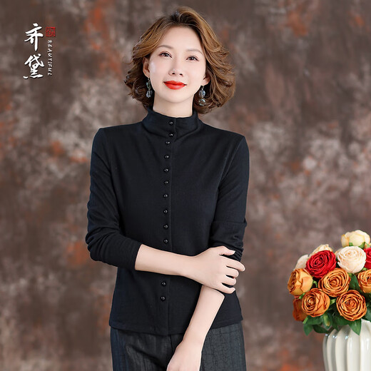 QUEDIT superfine wool bottoming shirt for women in autumn and winter new temperament long-sleeved sweater slim black sweater T-shirt black XL recommended 95-105Jin Jin equals 0.5 kg