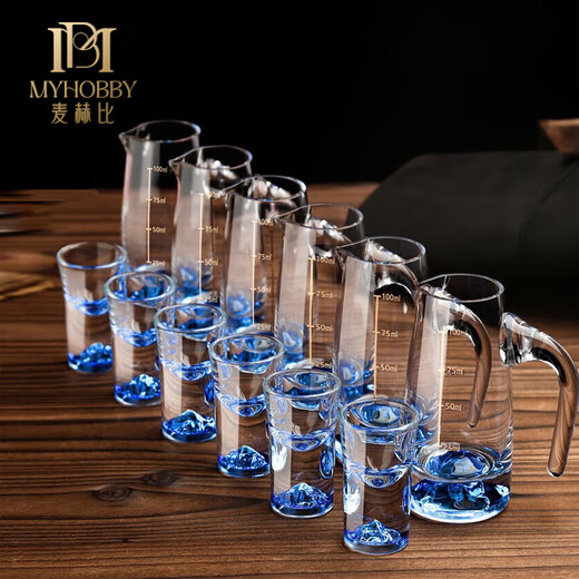 Myhobby home banquet ice blue mountain white wine glass set lead-free crystal glass one-cup wine divider gift high-end high-end