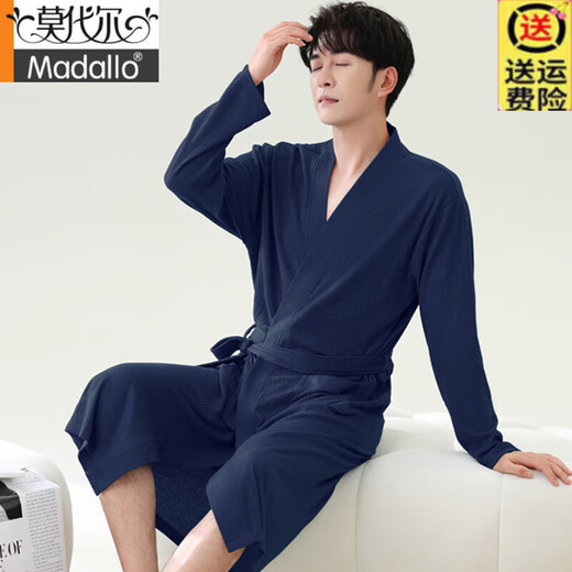 莫代尔华夫格浴袍男款春秋季纯棉中长款男士睡袍2025新款吸水一体式浴衣 LJ16822 M 【体重100-120斤】