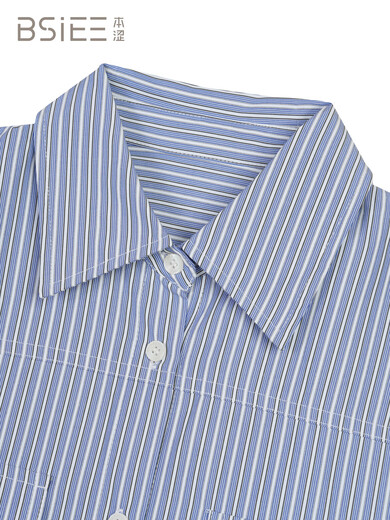 BSIEEBSiEE 2025 winter new classic striped casual pocket design lapel long-sleeved shirt Navy M